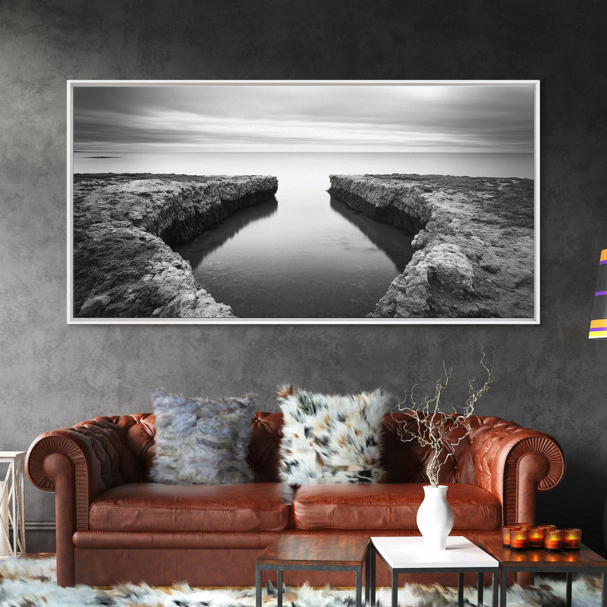 Rocky Inlet, Ocean View, Symmetry Nature, Coastal Zen, Canvas Print, Minimalist Bathroom Art, Tranquil Bedroom Wall Decor, Entryway Accent