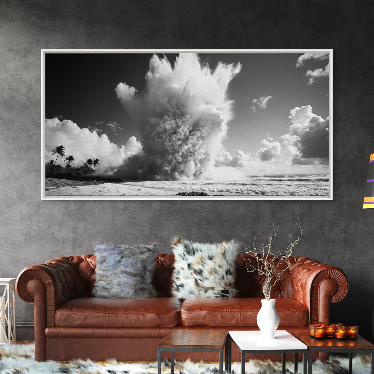 Ocean Wave Explosion, Tropical Beach Scene, Dramatic Nature Photography, Framed Canvas Print, Modern Coastal Wall Art, Bold Statement Decor