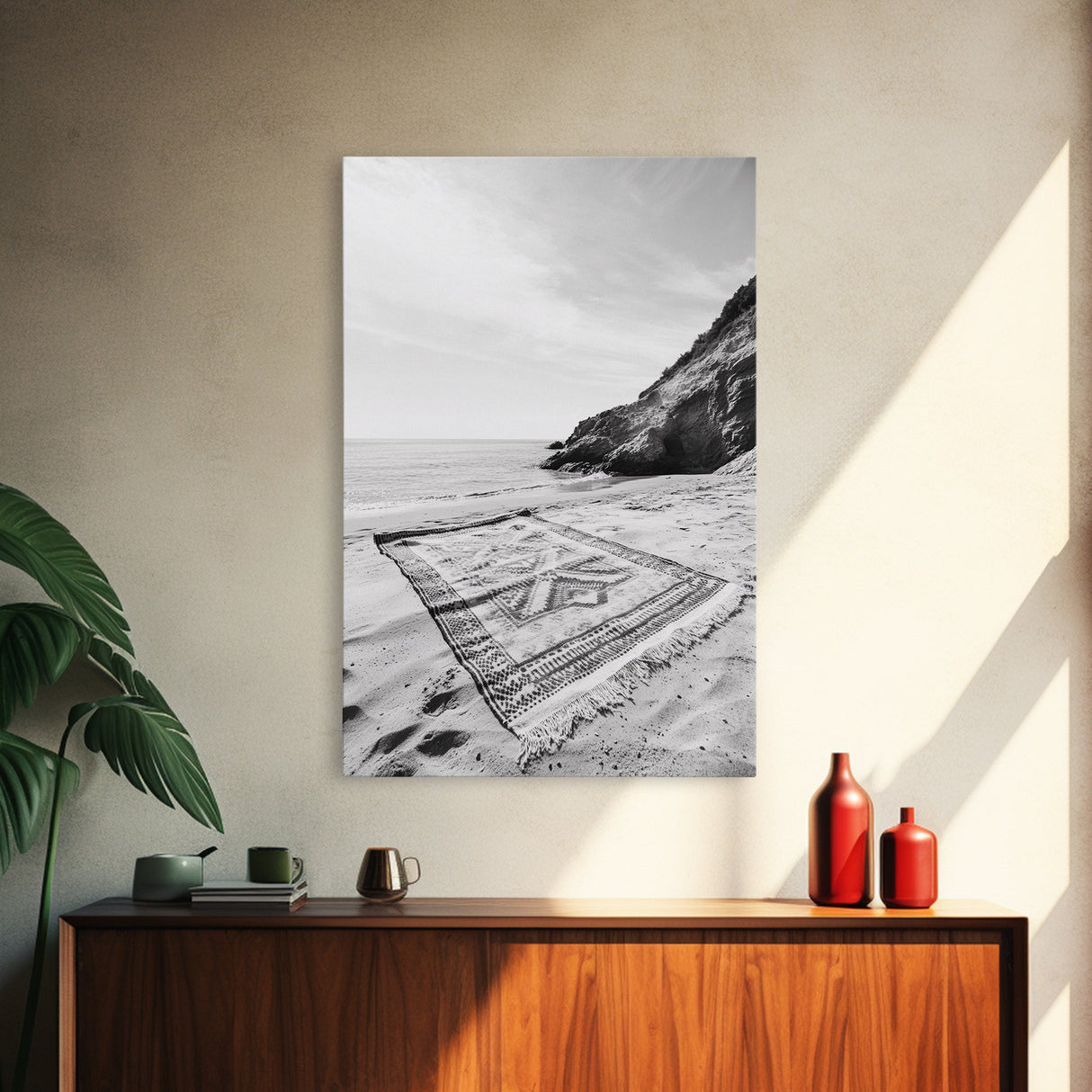Tribal Blanket, Ocean Vibe, Coastal Pattern, Canvas Print, Beach Boho Wall Art, Neutral Home Decor, Summer Beach Bedroom