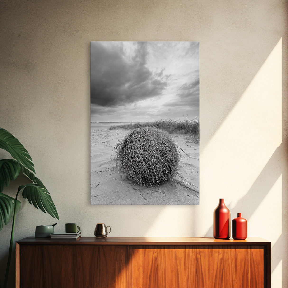 Tumbleweed Dune, Windy Coast, Desert Beach, Canvas Print, Boho Wall Art, Autumn Nature Decor, Minimalist Western Photography