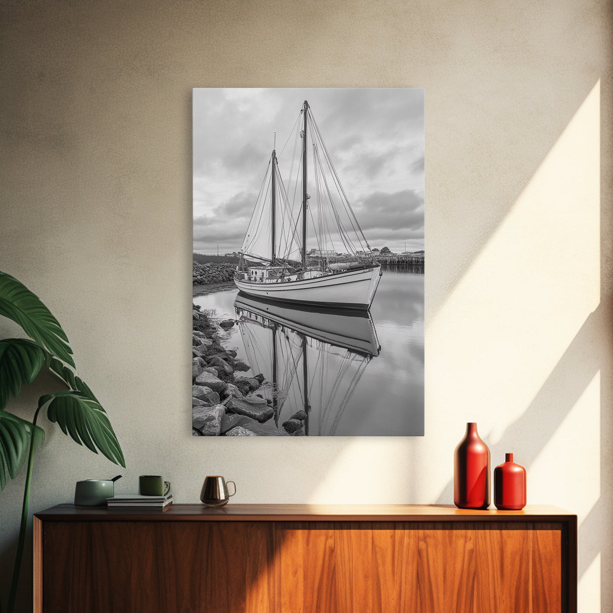 Sailboat Reflection, Harbor Calm, Nautical Scene, Canvas Print, Coastal Wall Art, Beach House Decor, Ocean Photography, Bathroom Art