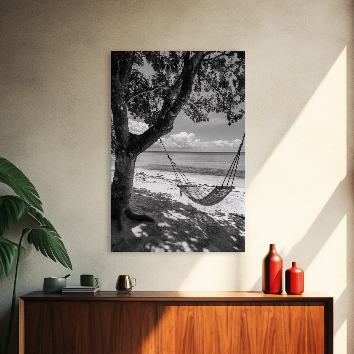 Hammock Relaxation, Beach Shade, Seaside Breeze, Canvas Print, Boho Bedroom Wall Art, Coastal Calm Tropical Home Decor
