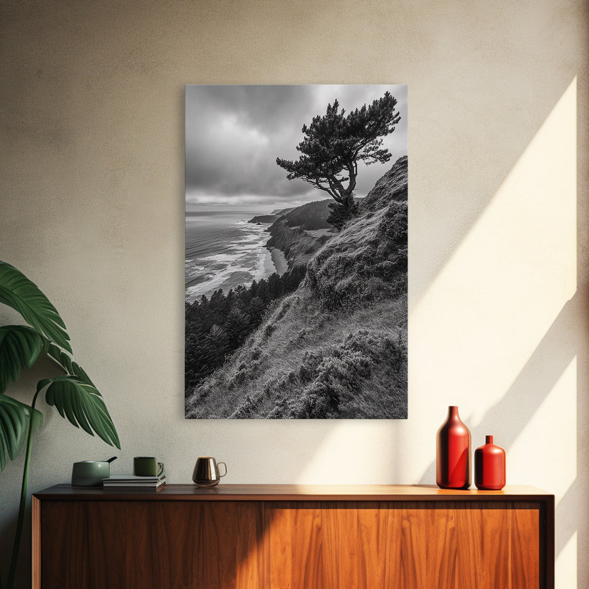 Lone Tree, Ocean Bluff, Windy Coastline, Canvas Print, Coastal Landscape Wall Art, Moody Nature Decor, Minimalist Vibe, Coastal Wall Art