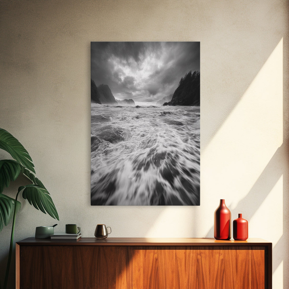 Wild Ocean Waves, Moody Coastline, Stormy Seascape, Nature Photography, Canvas Print, Coastal Wall Art, Bathroom Art, Modern Nature Decor