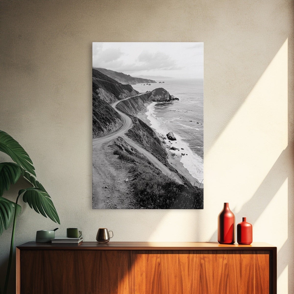 Winding Beach Road, Coastal Drive, Ocean Cliffs, Travel Landscape, Canvas Print, Office Wall Art, Fall Adventure Style, Neutral Coastal Decor