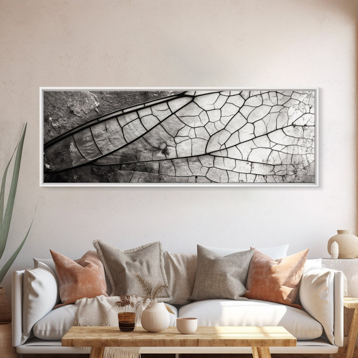 Macro Insect Wing, Abstract Nature Texture, Modern Neutral Wall Decor, Framed Canvas Print, Office Art, Monochrome Macro Photography