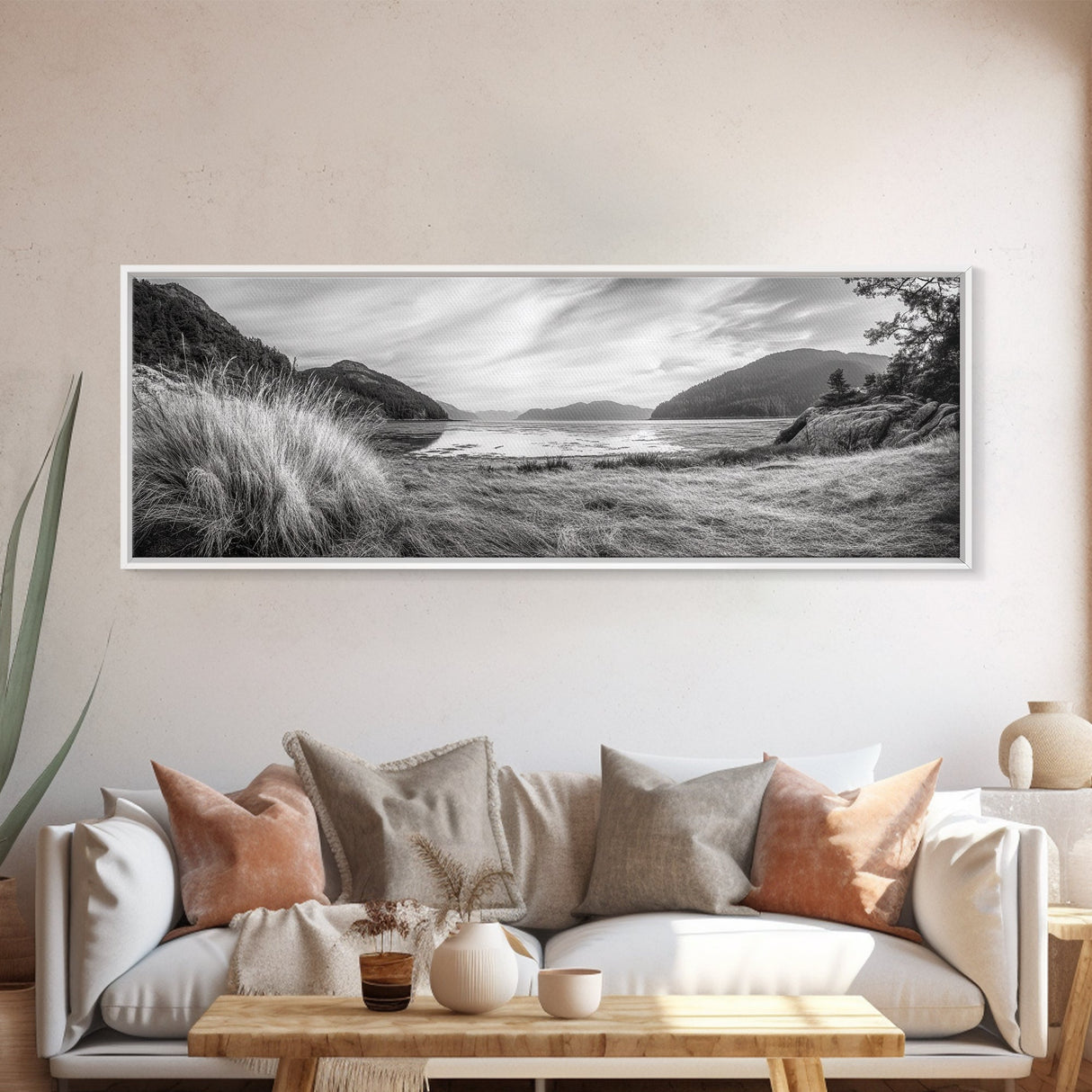 Mountain Lake Calm, Tranquil Nature Reflection, Forest Valley Art, Framed Canvas Print, Minimalist Wall Decor, Serene Landscape Print