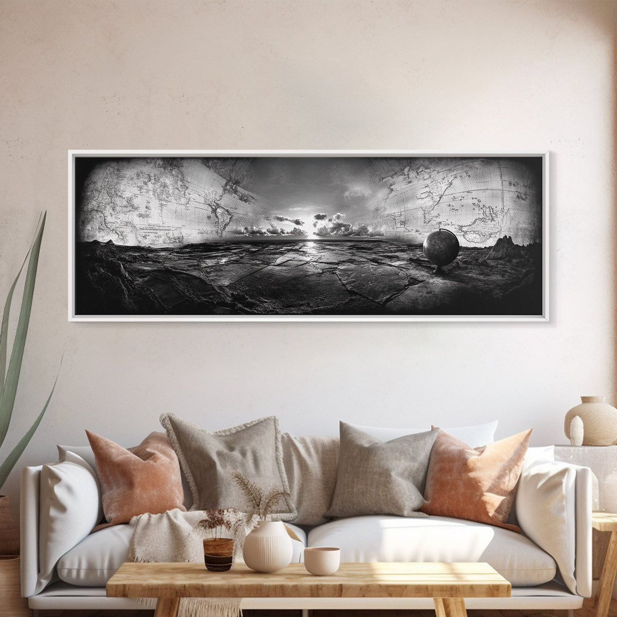 World Map, Globe Horizon, Explorer’s Dream, Canvas Print, Travel Wall Art, Surreal Photography, Study Room Adventure Decor