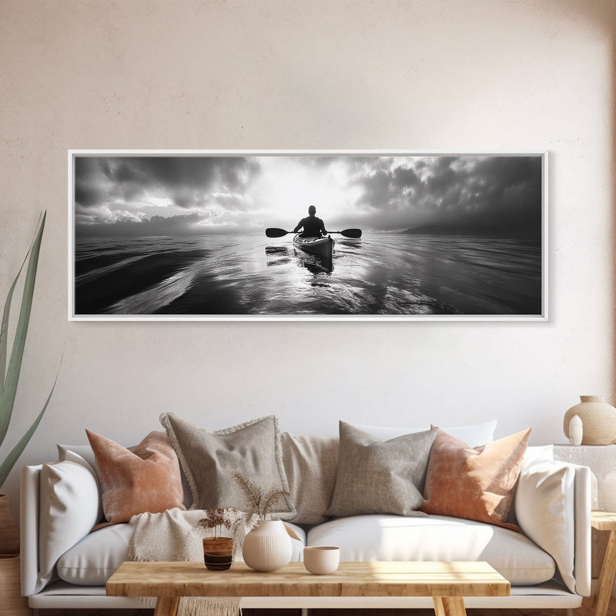 Kayaking, Sea Journey, Ocean Paddle, Canvas Print, Outdoor adventure wall art, Moody landscape, Modern living room decor, Wilderness art