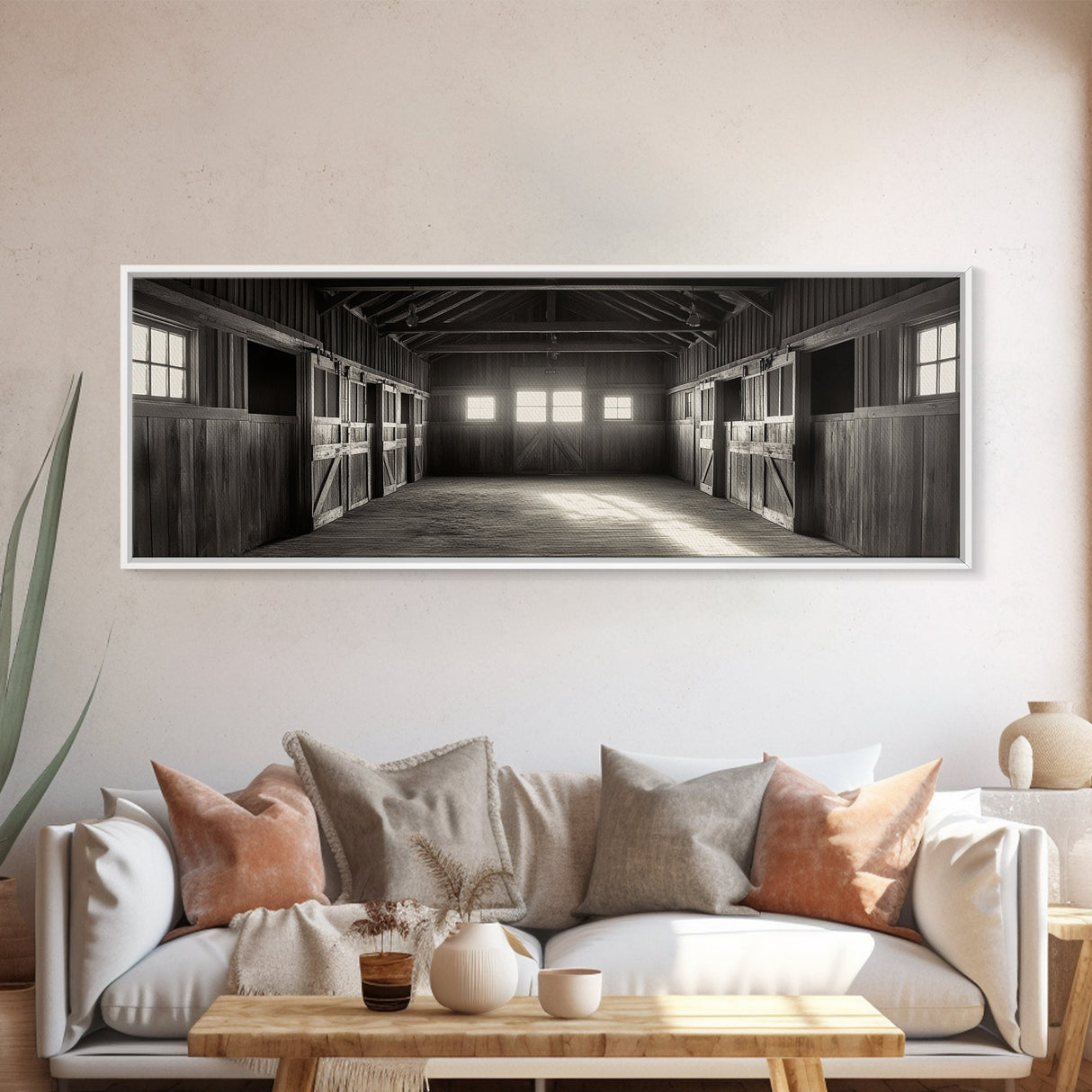 Rustic Horse Stable, Morning Light Barn, Western Charm Art, Framed Canvas Print, Entryway Wall Art, Farmhouse Country Decor