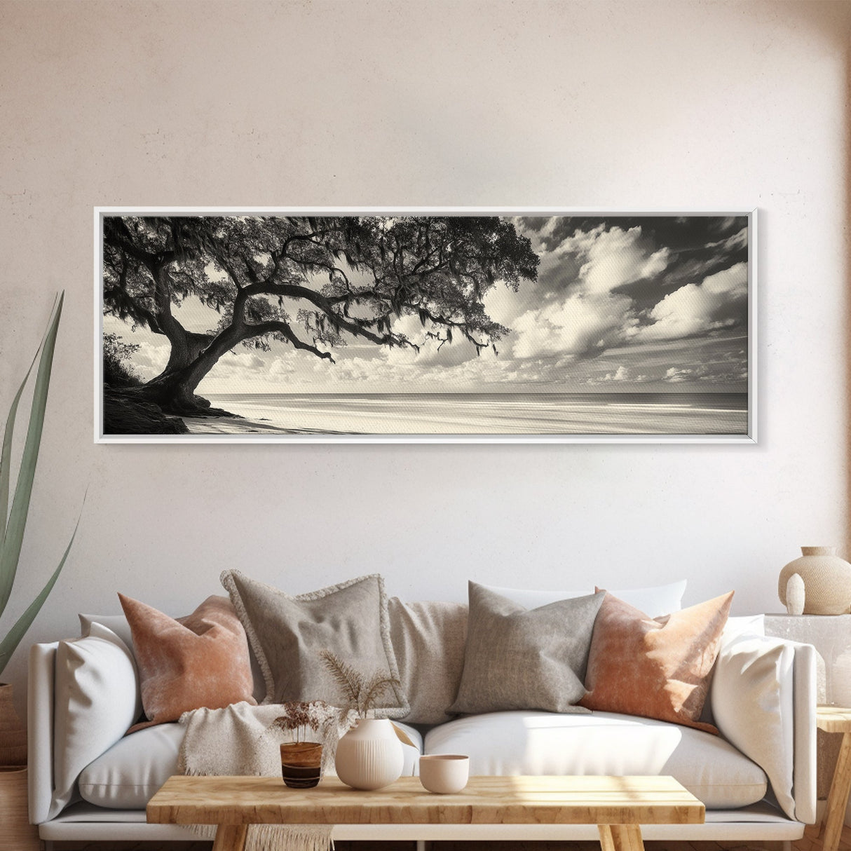 Southern Oak, Coastal Tree, Beachfront Tranquility, Serene Landscape, Canvas Print, Neutral Living Room Art, Boho Nature Decor, Beach Wall Art