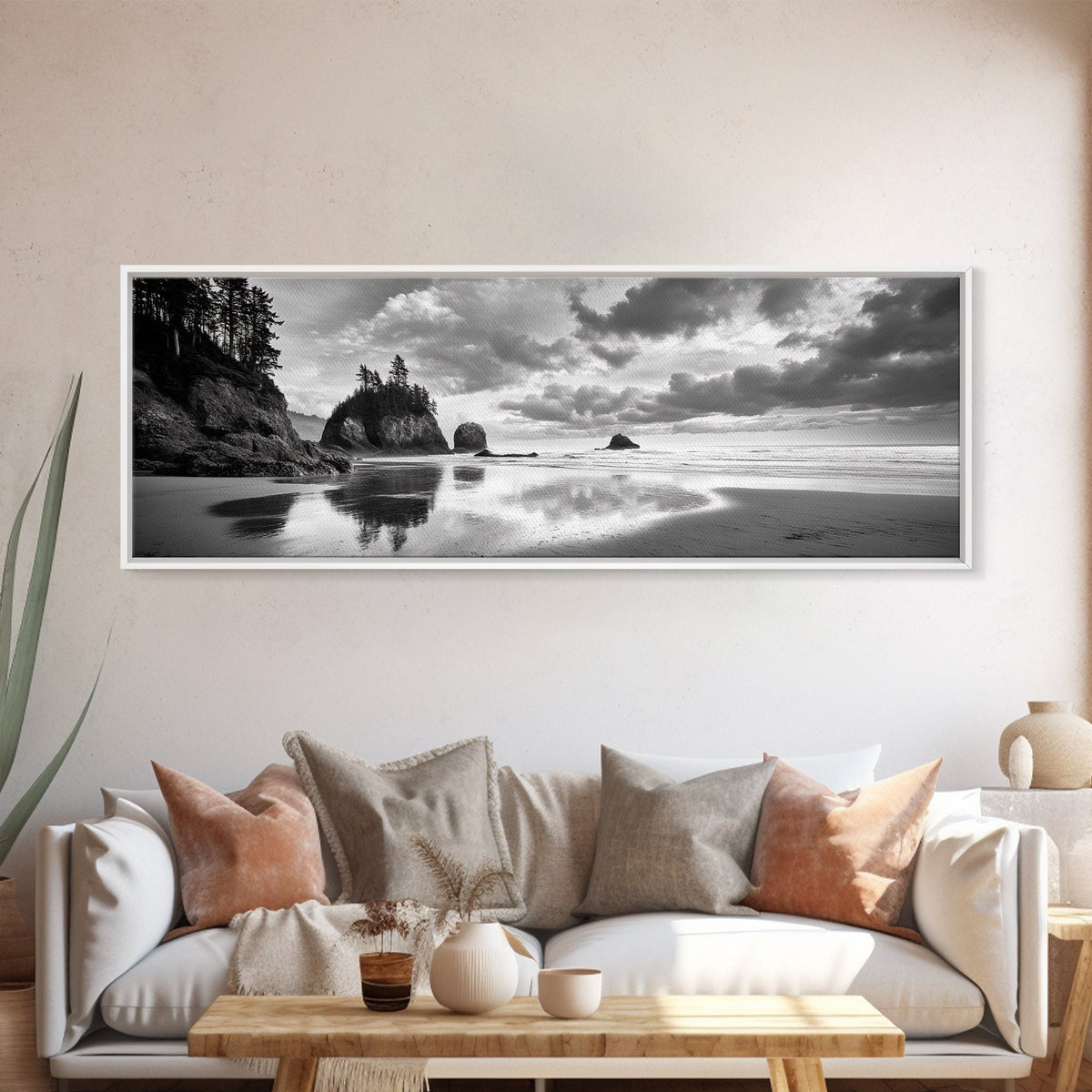 Seastacks Coastal Scene, Moody Beach Landscape, Ocean Reflections, Canvas Print, Coastal Decor, Pacific Northwest, Fall Wall Art