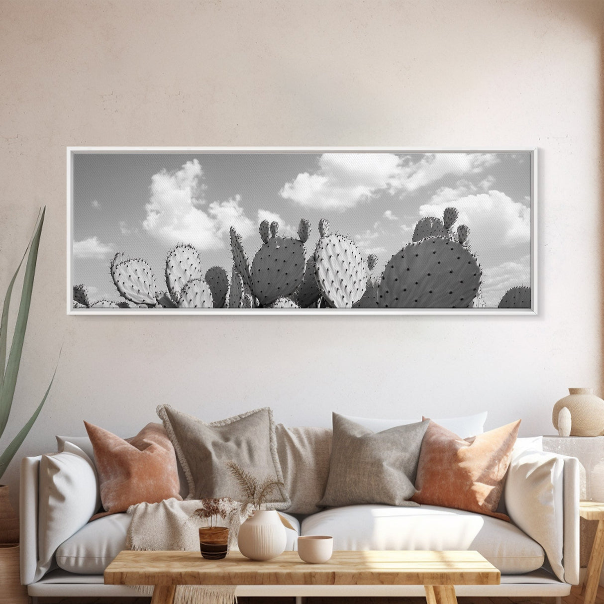 Prickly Pears, Cactus Heaven, Western Sky, Canvas Print, Boho Kitchen Wall Art, Desert Style Decor, Minimalist Black and White