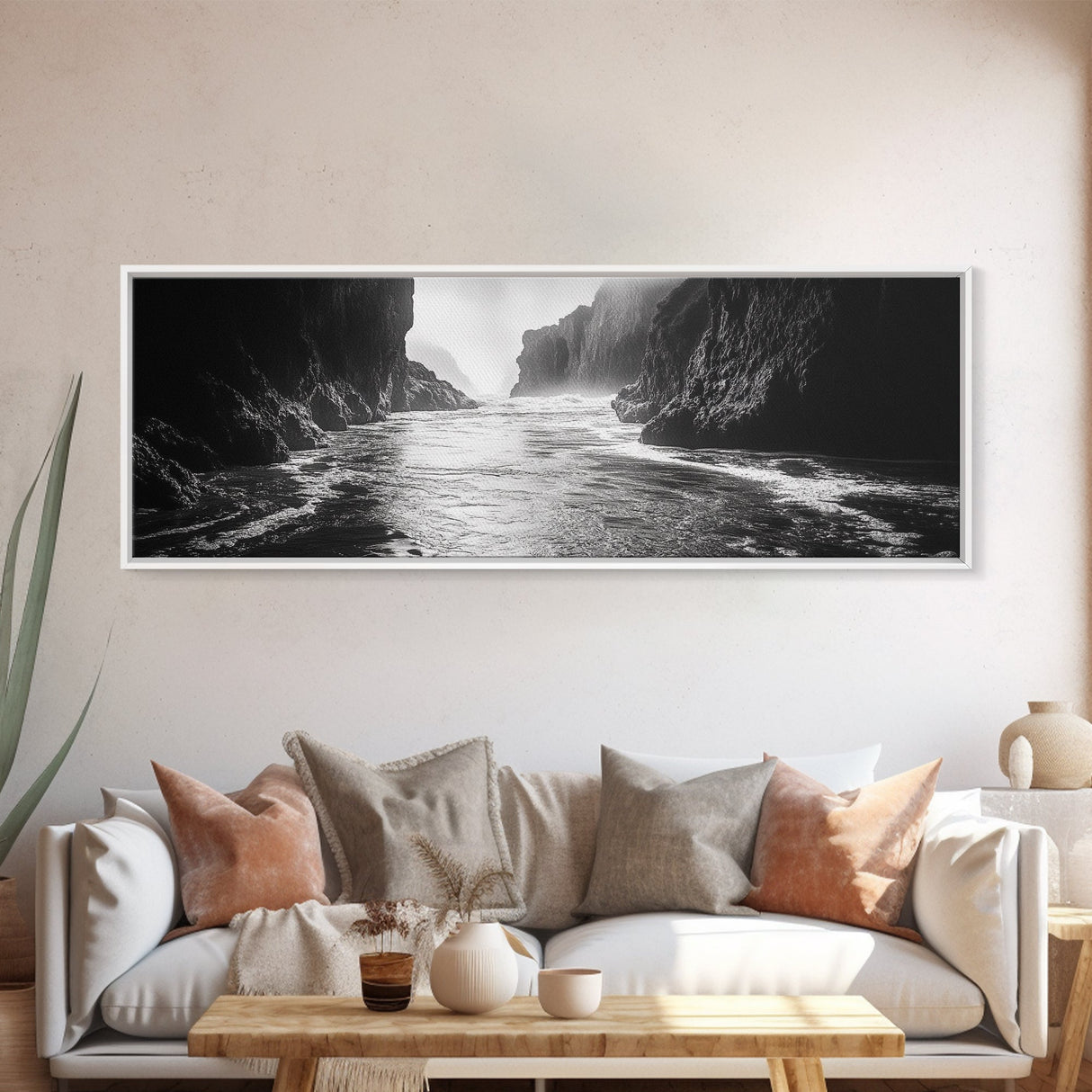 Ocean Cliff Passage, Dramatic Seascape Art, Moody Coastal Photography, Canvas Print, Dark Academic Wall Decor, Bedroom Statement Piece