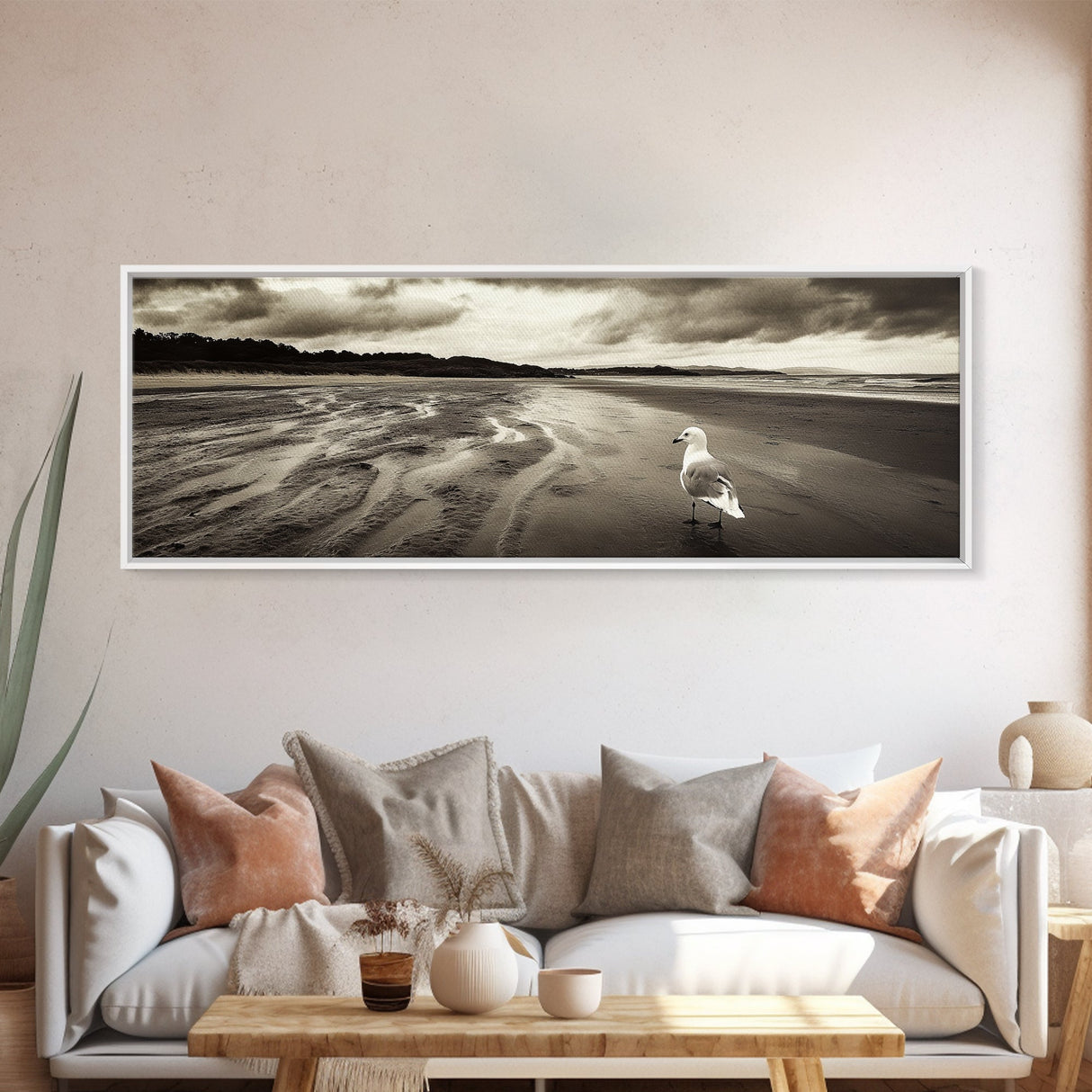 Seagull Beach Walk, Coastal Landscape, Minimalist Style, Canvas Print, Beach Wall Art, Fall Decor, Bedroom Wall Art, Nature Photography