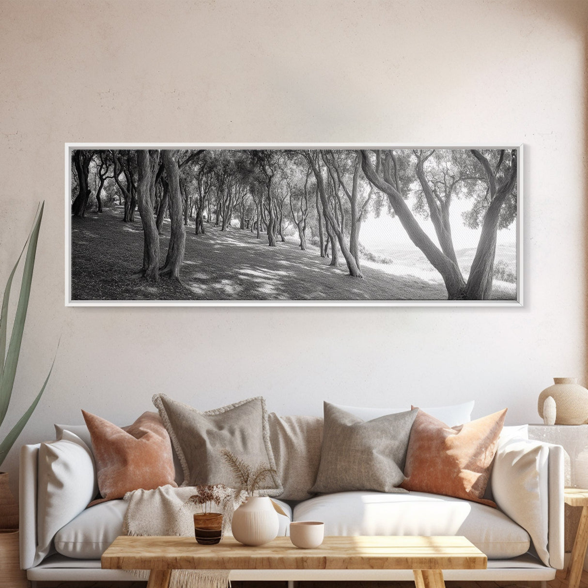 Forest Path, Tree Tunnel, Light Shadows, Woodland Magic, Framed Canvas Print, Nature Lover Gift, Entryway Wall Art, Modern Rustic Style