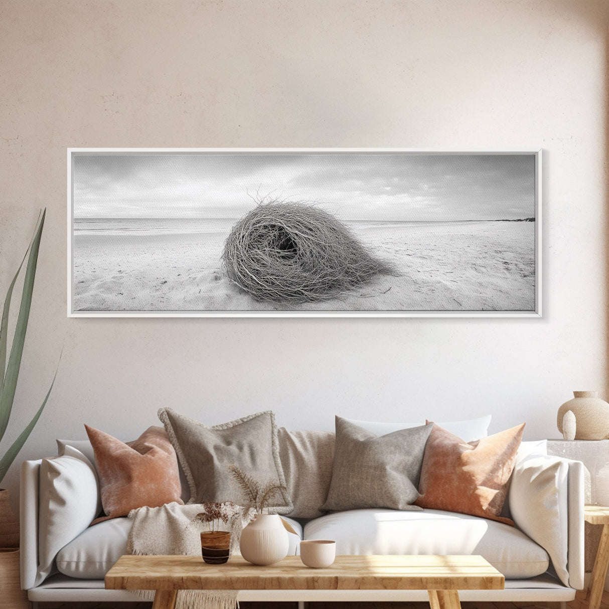Tumbleweed Nest, Desert Beach, Natural Sculpture, Coastal Simplicity, Canvas Print, Modern Boho Wall Art, Neutral Home Aesthetic
