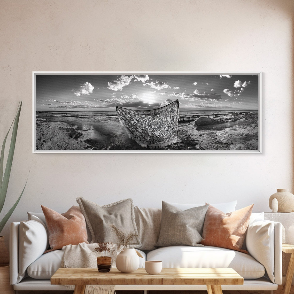 Sunset Sea, Magic Carpet, Ocean Ritual, Ethereal Coastal, Framed Canvas Print, Boho Wall Art, Living Room Decor, Surreal Beach Photography