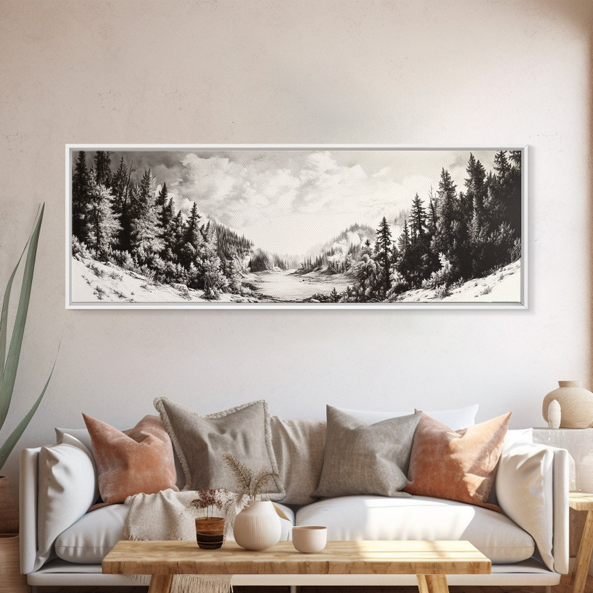 Snowy Pines, Winter Landscape, Woodland Valley, Fine Art Nature, Framed Canvas Print, Cabin Wall Art, Mountain Decor, Rustic Winter Scene