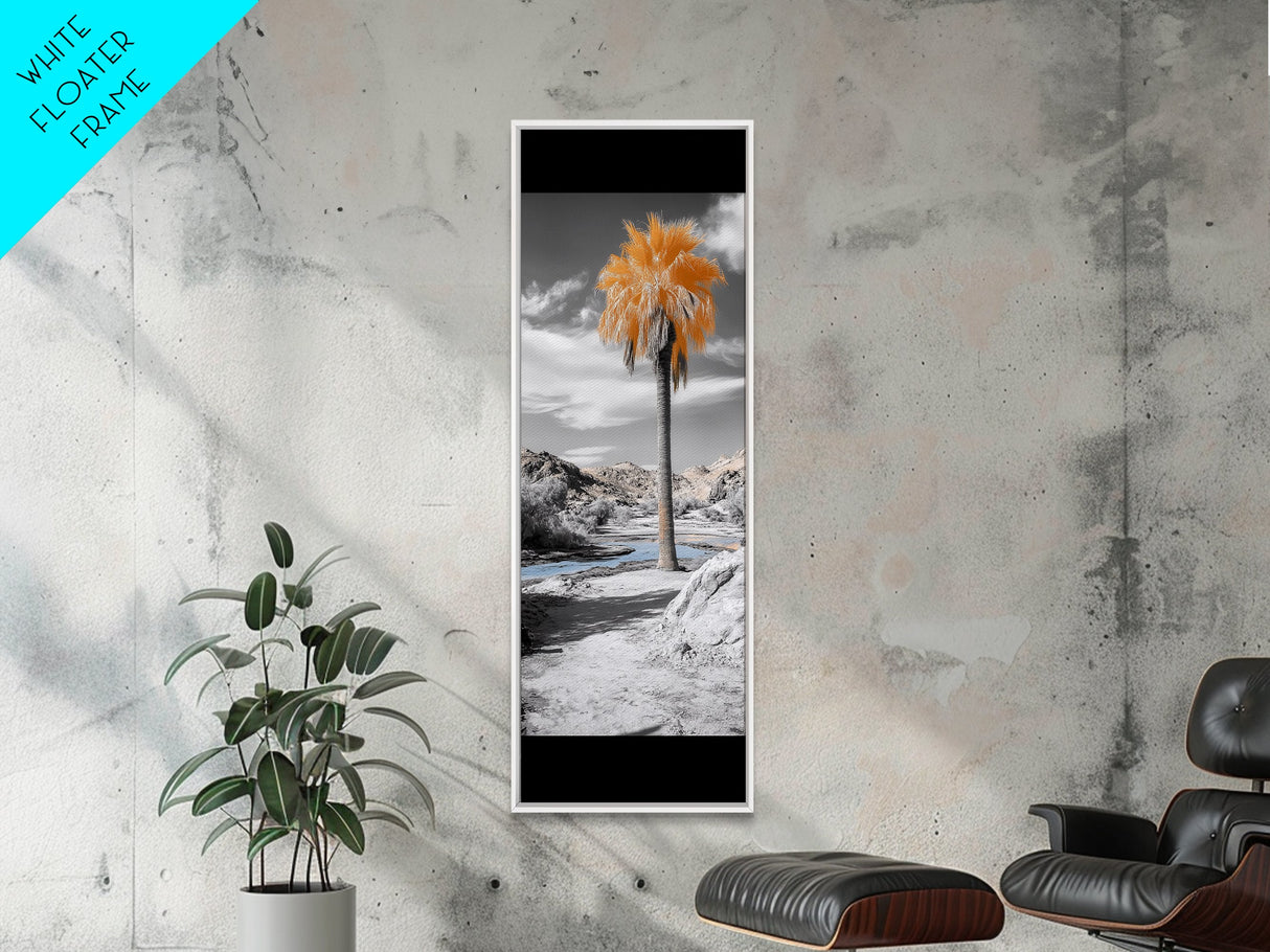 Orange Palm, Desert Oasis, Tropical Escape, Surreal Nature Scene, Framed Canvas Print, Boho Bathroom Wall Art, Desert Decor, Bedroom Decor