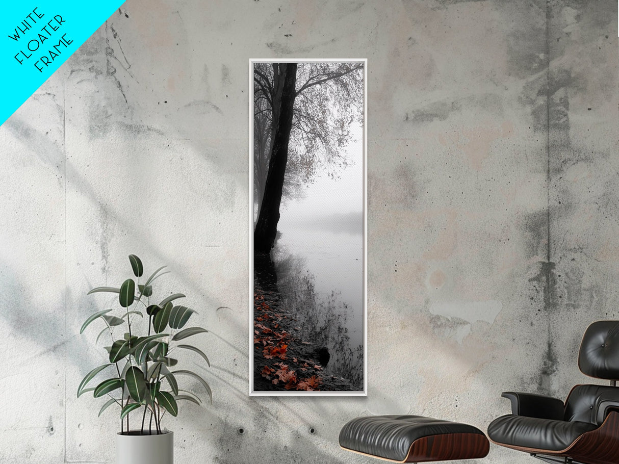Foggy Shore, Autumn Path, Moody Nature Wall Art, Canvas Print, Fall Leaves, Serene Forest, Bedroom Decor, Woodland Landscape