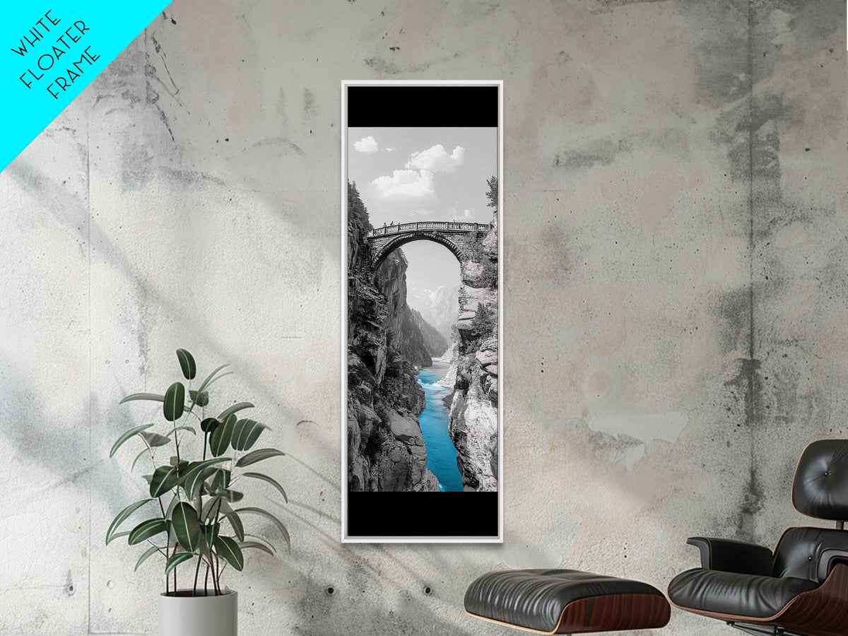 Canyon Bridge, Turquoise River, Scenic View, Majestic Nature, Framed Canvas Print, Living Room Art, Travel Inspired Wall Decor