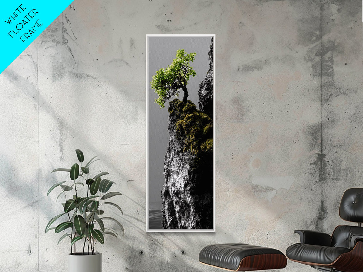Tree of Life, Cliff Growth, Resilience Symbol, Nature Power, Framed Canvas Print, motivational office art, surreal landscape decor
