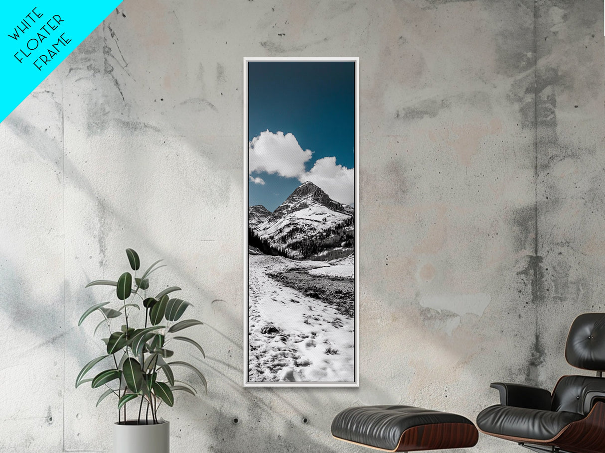 Mountain Peak, Snow Landscape, Nature Scene, Framed Canvas Print, Winter Wall Art, Rustic Cabin Decor, Minimalist Nature Print, Bedroom Wall Decor