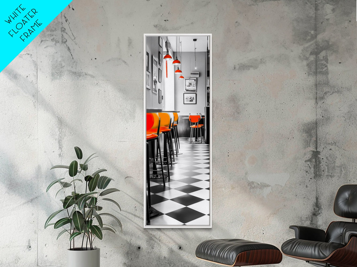 Retro Bar Scene, Modern Kitchen Art, Red Accent Decor, Canvas Print, Bold Urban Photography, Diner Wall Art, Midcentury Kitchen Wall Art