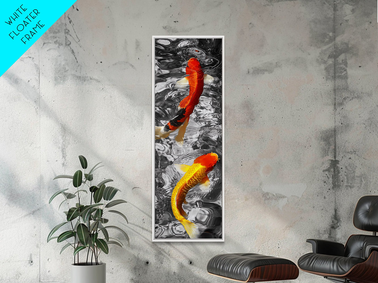 Koi Fish Art, Zen Water Decor, Tranquil Living Room Accent, Japanese Minimalist Style, Framed Canvas Print, Peaceful Bathroom Wall Art