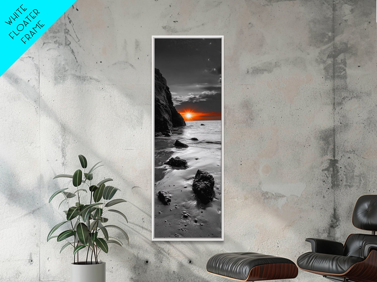 Sunset Beach Scene, Coastal Glow Decor, Dramatic Shoreline Art, Framed Canvas Print, Ocean Wall Art, Fall Vibes Bedroom Accent