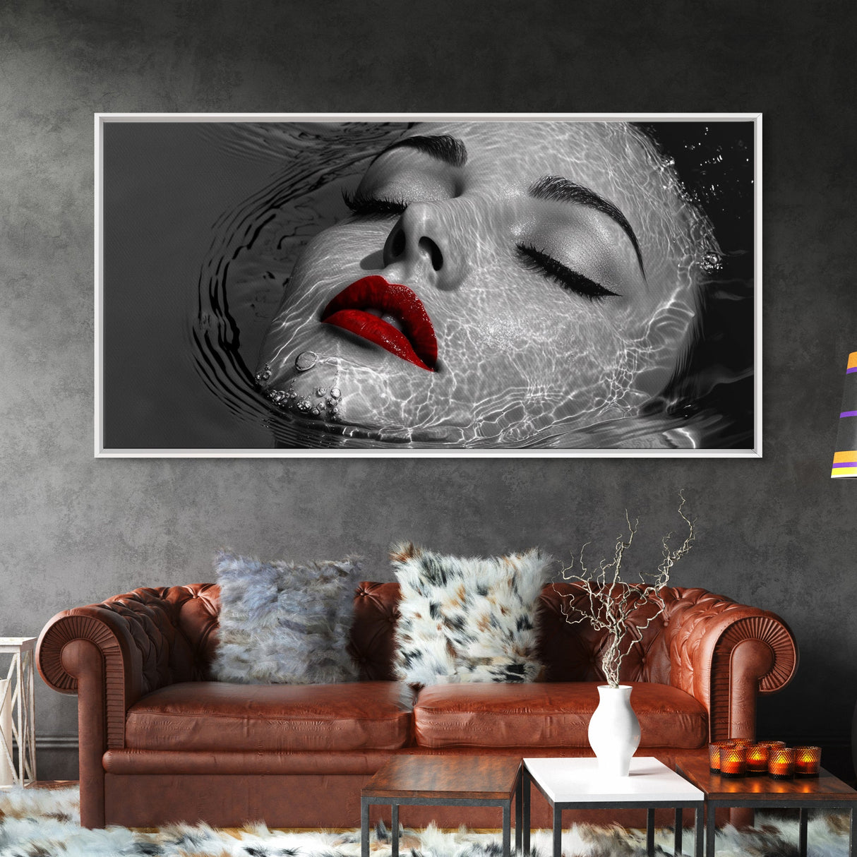 Red Lips, Underwater Beauty, Glam Art, Modern Pop, Framed Canvas Print, Bedroom Wall Art, Bold Aesthetic, Fashion Model Photography Print