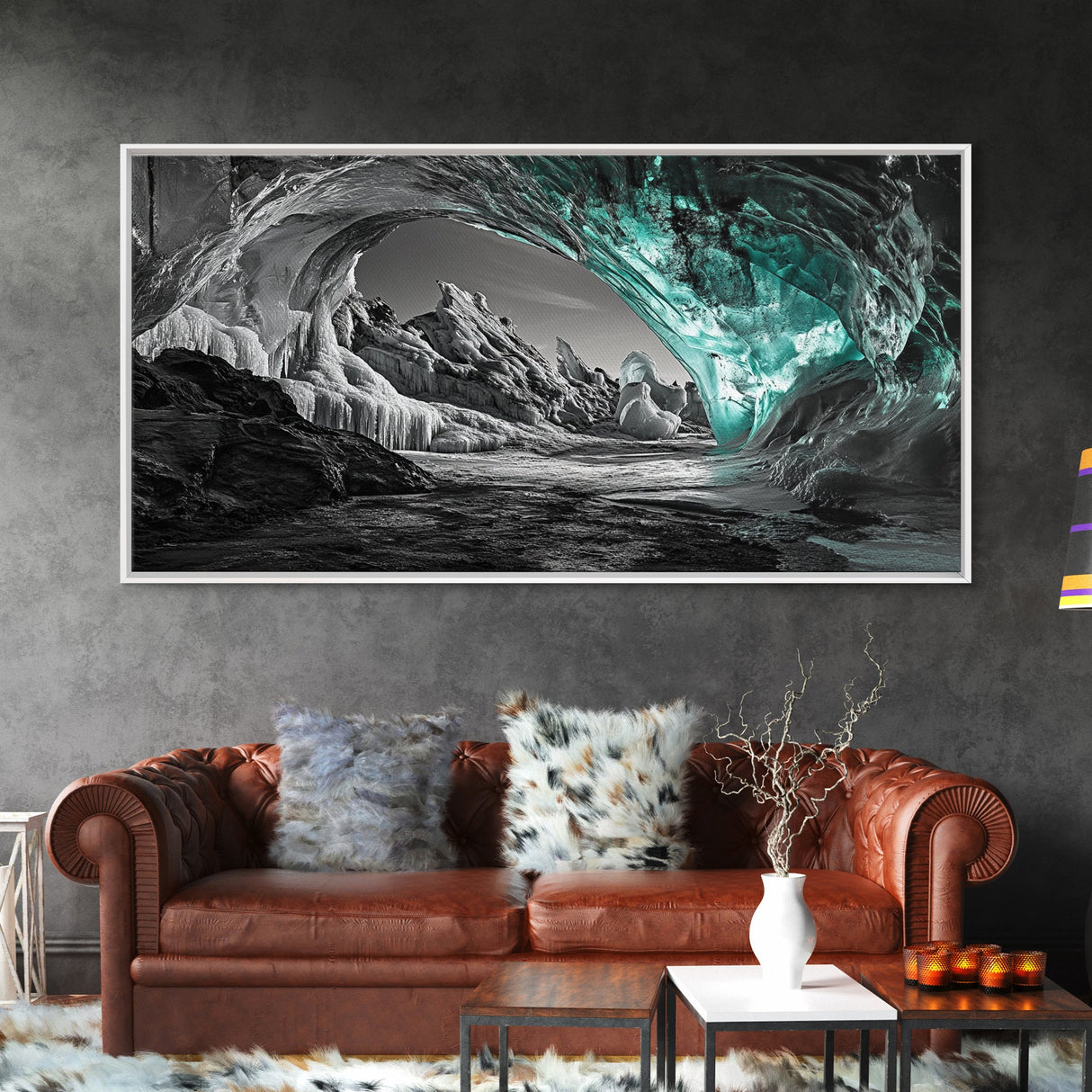 Ice Cave, Frozen Tunnel, Arctic Beauty, Glacial Light – Canvas Print, Nature Wall Art, Winter Decor, Bathroom or Entryway Statement Piece