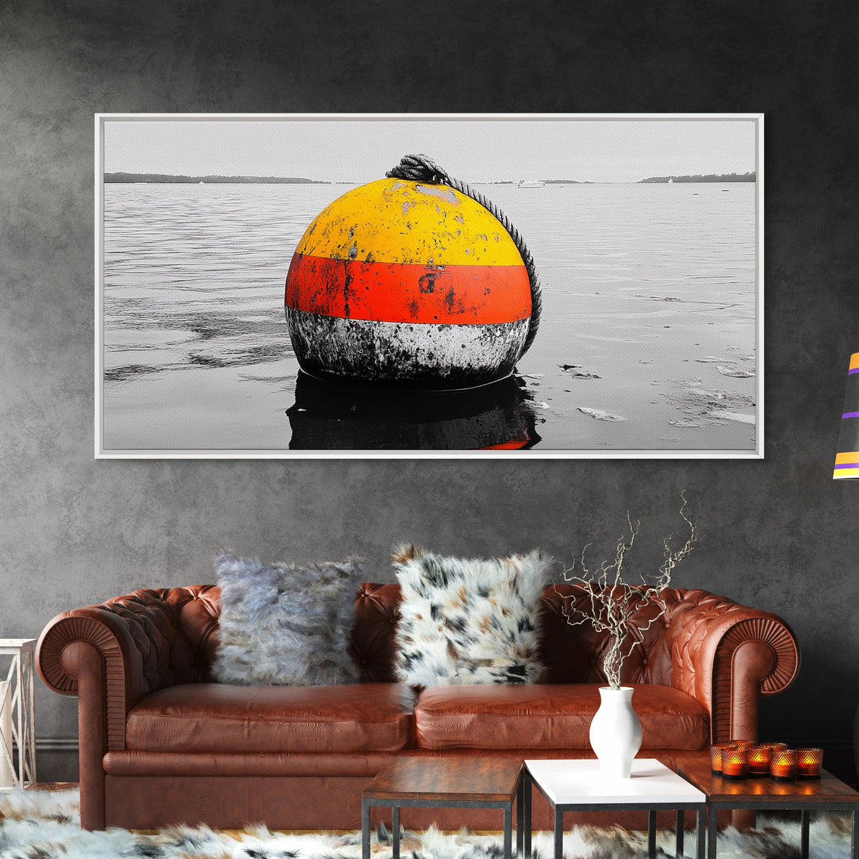 Buoy Pop, Marine Marker, Vibrant Sea, Nautical Life, Framed Canvas Print, Coastal Wall Art, Bathroom Decor, Bold Ocean Aesthetic