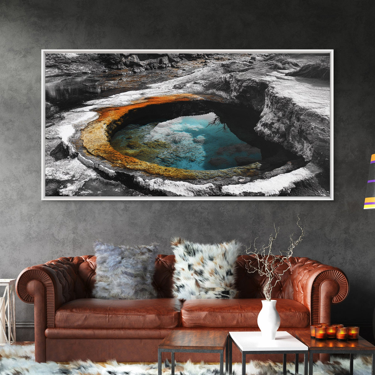 Geothermal Pool, Natural Wonders Photography, Yellowstone Landscape Decor, Earth Tones Wall Art, Framed Canvas Print, Bathroom Art