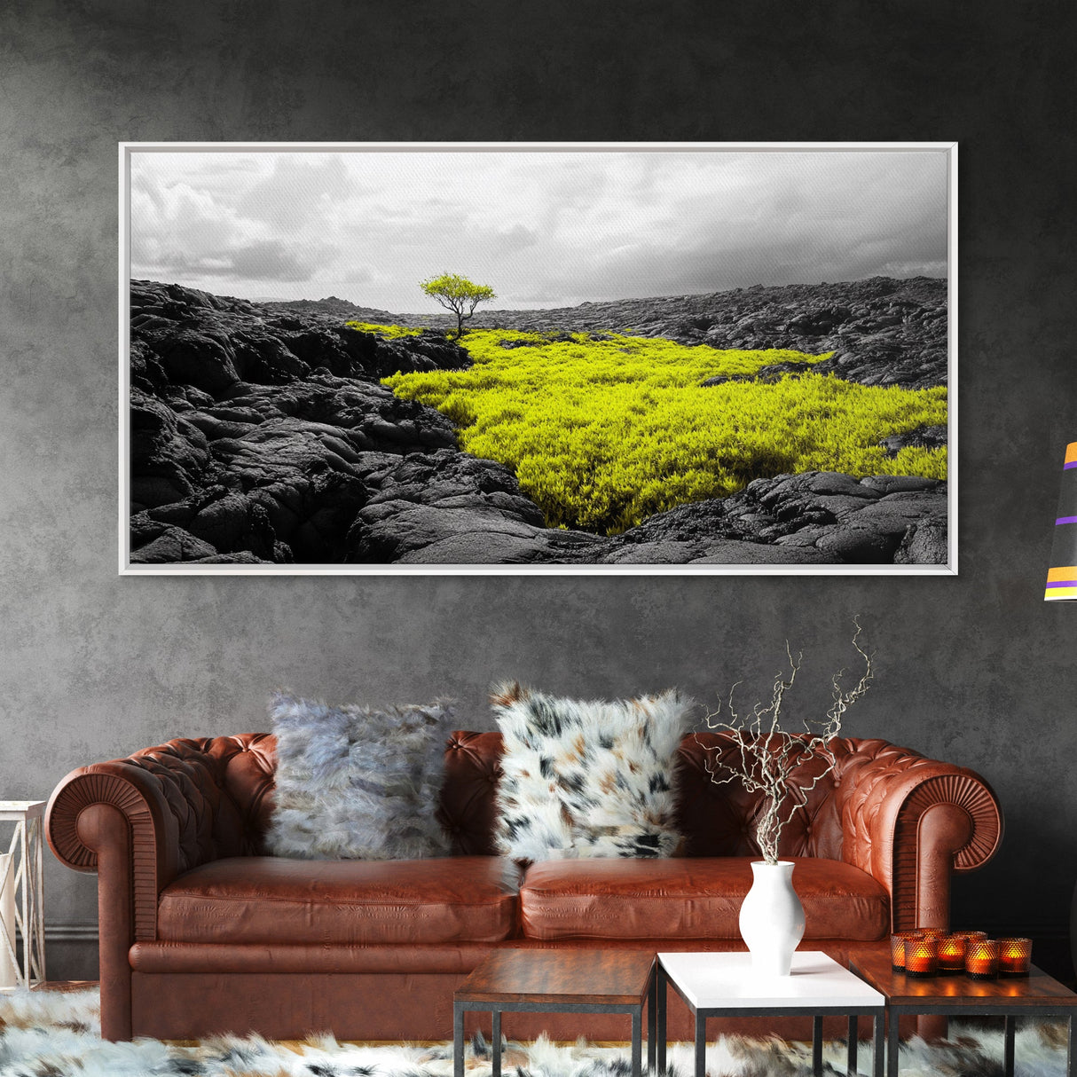 Lone Tree Lava, Surreal Earth Tones Decor, Abstract Volcanic Art, Black and Yellow Landscape, Canvas Print, Boho Living Room Accent