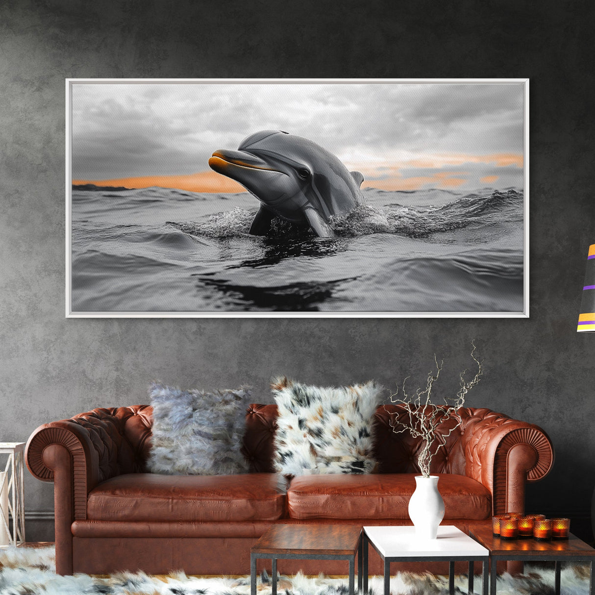 Wooden Dock Boat, Red Canoe, Quiet Lakeside Scene, Minimalist Landscape, Framed Canvas Print, Nature Wall Art, Cozy Fall Cabin Decor