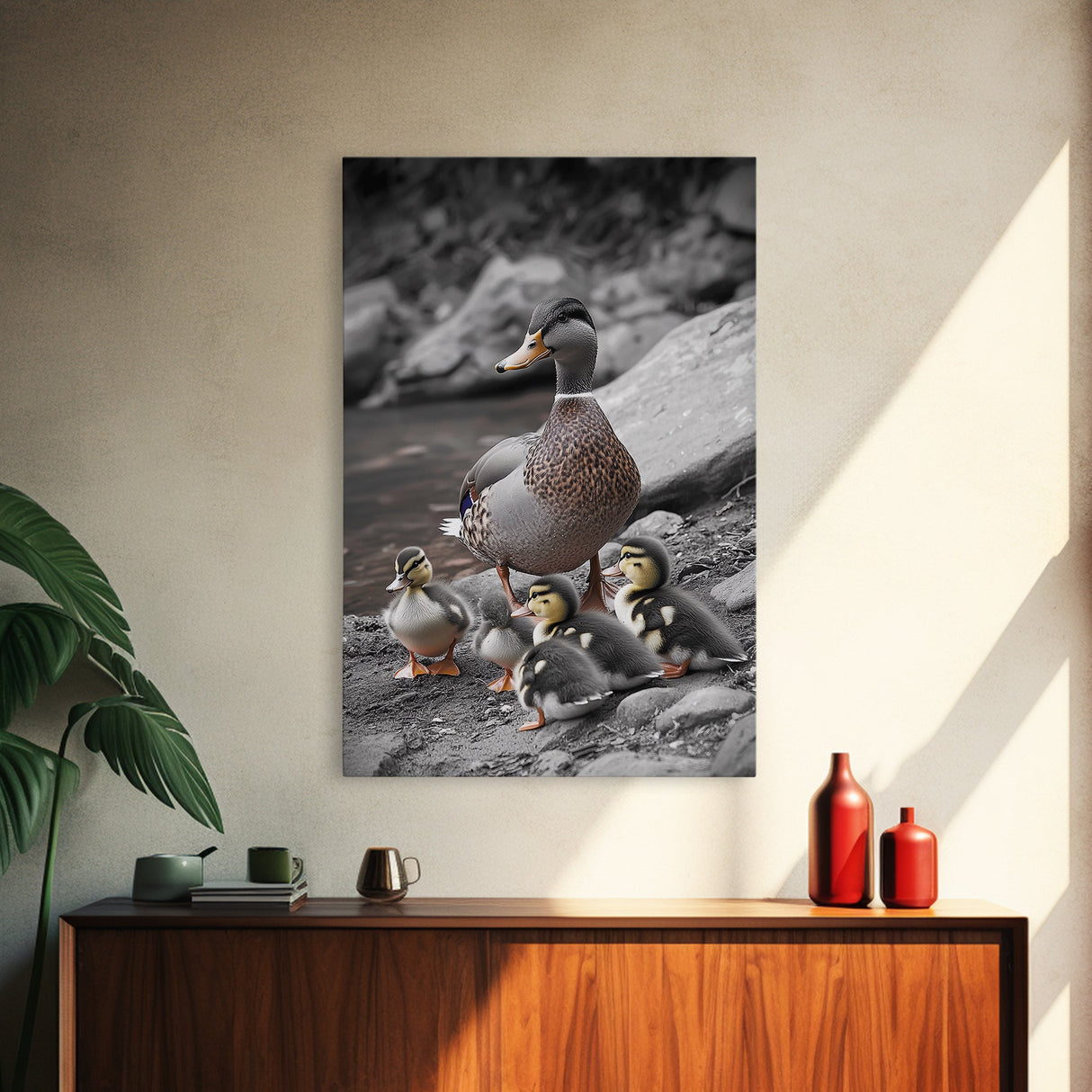 Duck Family, Nature Wildlife, Adorable Ducklings, Framed Canvas Print, Nursery Animal Wall Art, Cozy Farmhouse Decor, Fall Art Print