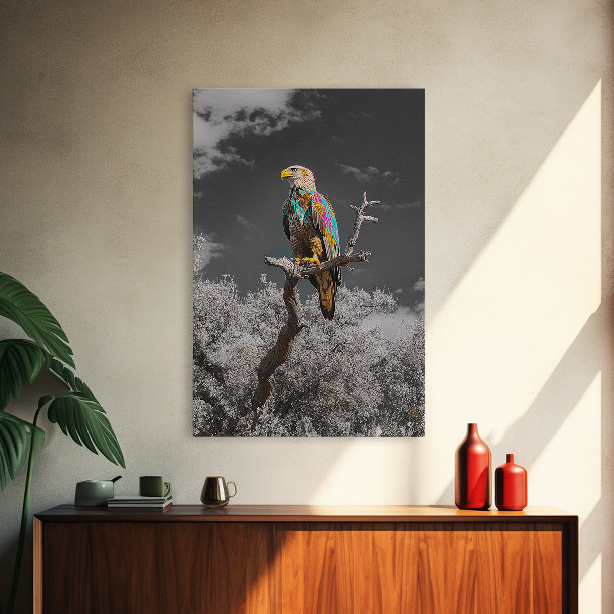 Colorful Eagle, Bold Bird Art, Vibrant Wildlife Print, Framed Canvas Print, Rustic Cabin Wall Art, Nature Lover Gift, Fall Decor