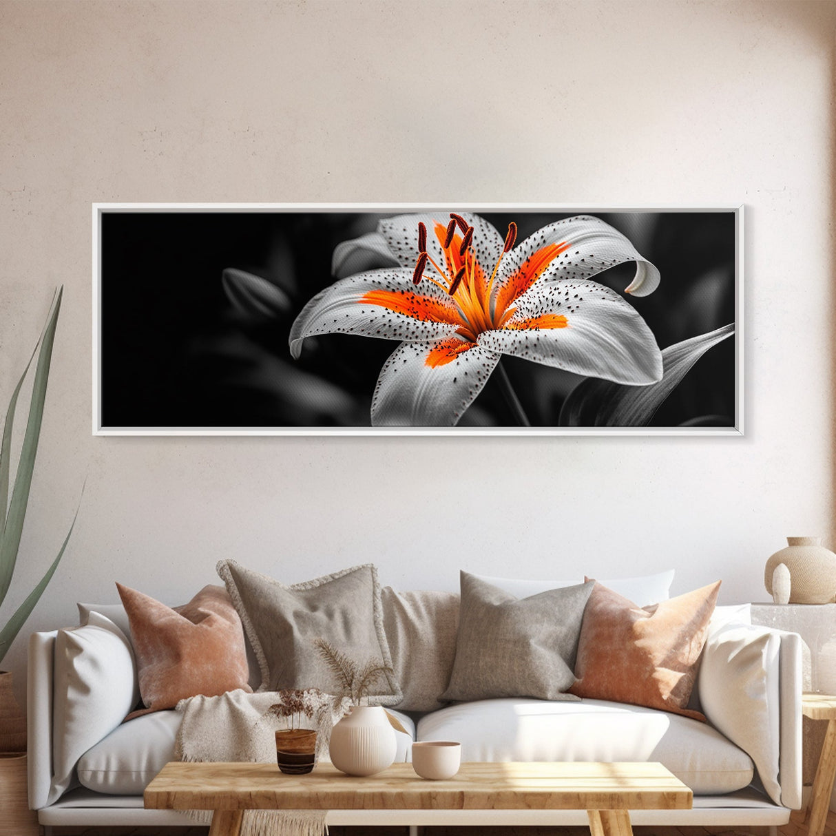 Lily Closeup, Vibrant Bloom, Floral Detail, Orange Petals, Framed Canvas Print, Kitchen Wall Art, Nature Inspired Art, Botanical Print