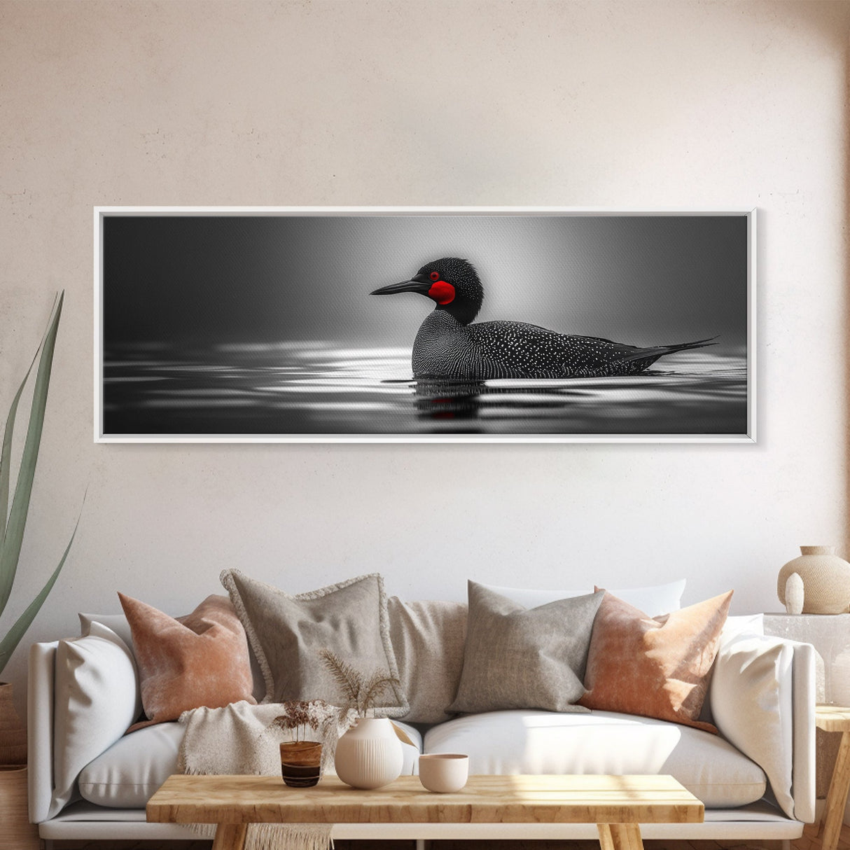 Red-Eyed Loon, Waterbird, Monochrome Beauty, Wildlife Portrait, Framed Canvas Print, Cabin Wall Art, Bird Lover Gift, Nature Photography