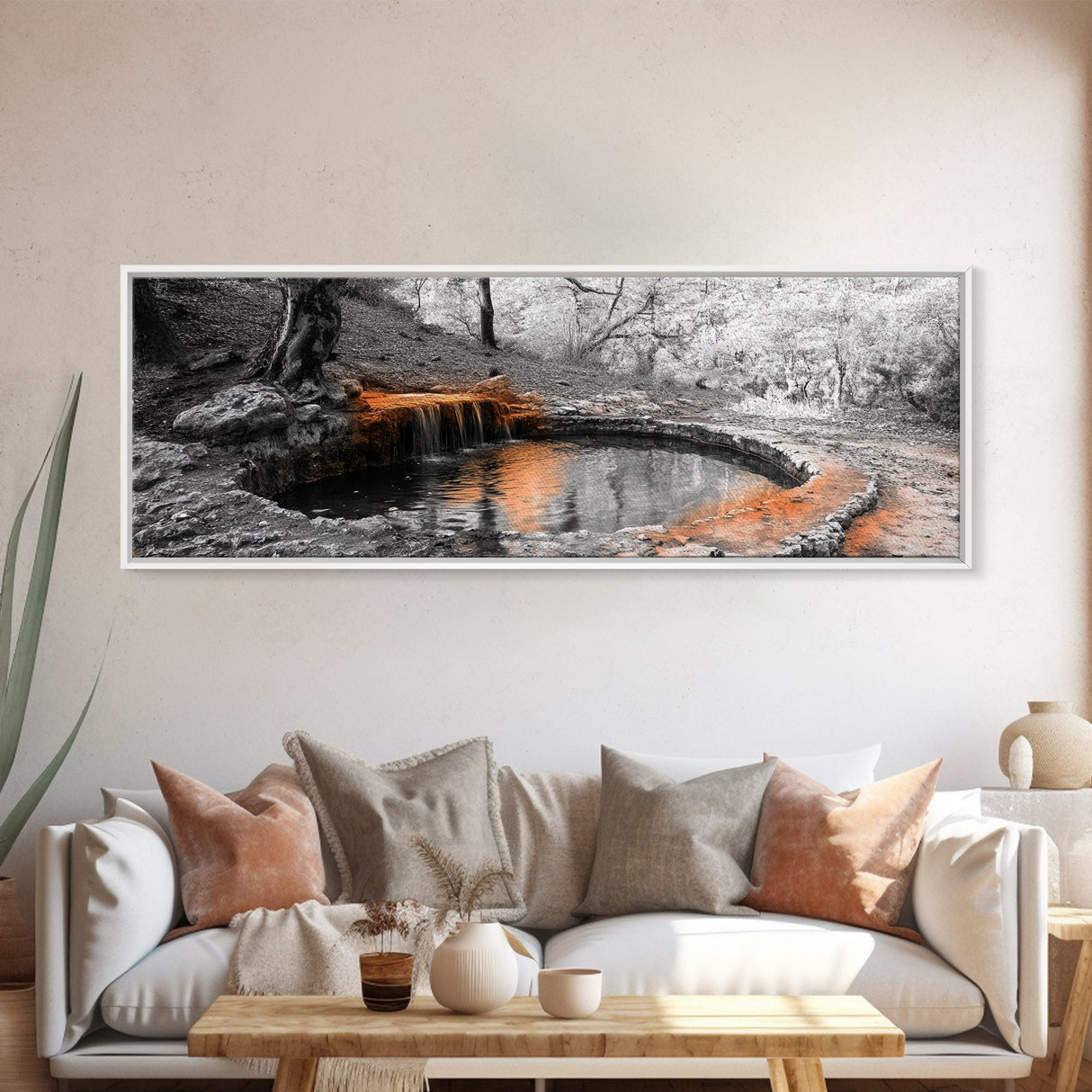 Forest Pool, Hidden Waterfall, Tranquil Woods, Canvas Print, calming rustic wall art, woodland decor, nature retreat artwork