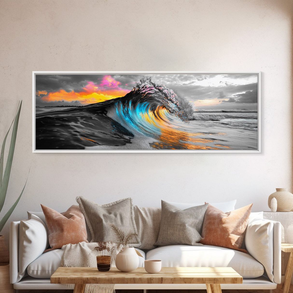 Wave Photography, Color Splash, Sunset Sea, Surf Art, Framed Canvas Print, Beach House Decor, Coastal Vibes, Modern Ocean Wall Art