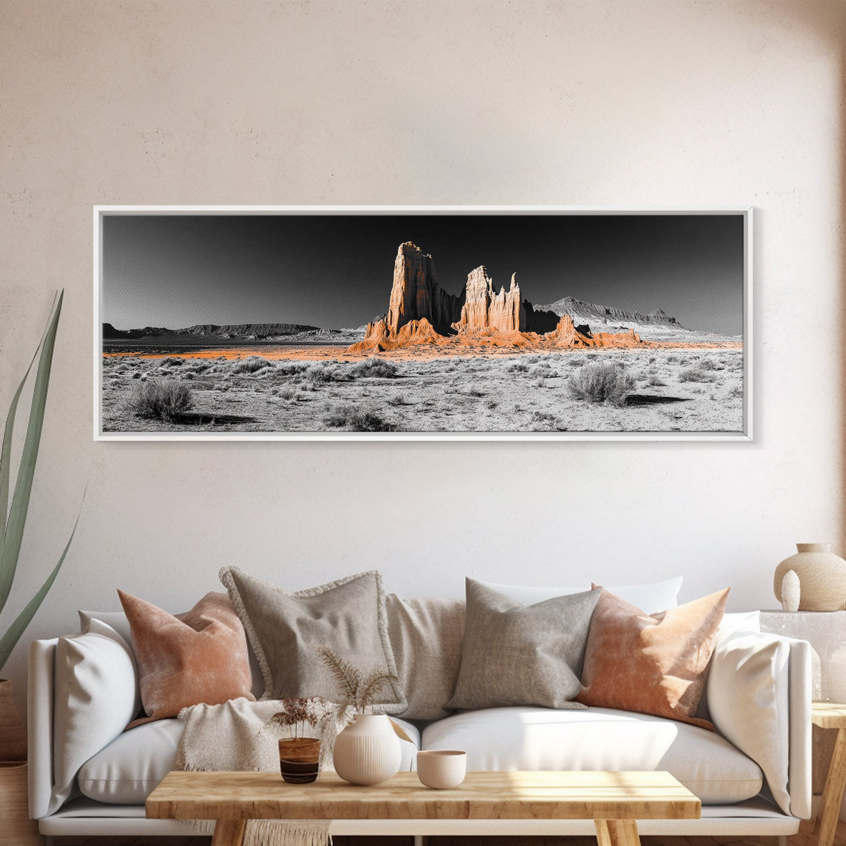 Desert Monolith Landscape, Orange Canyon Art, Southwest Nature Wall Decor, Framed Canvas Print, Rustic Home Art, Minimalist Earth Tones