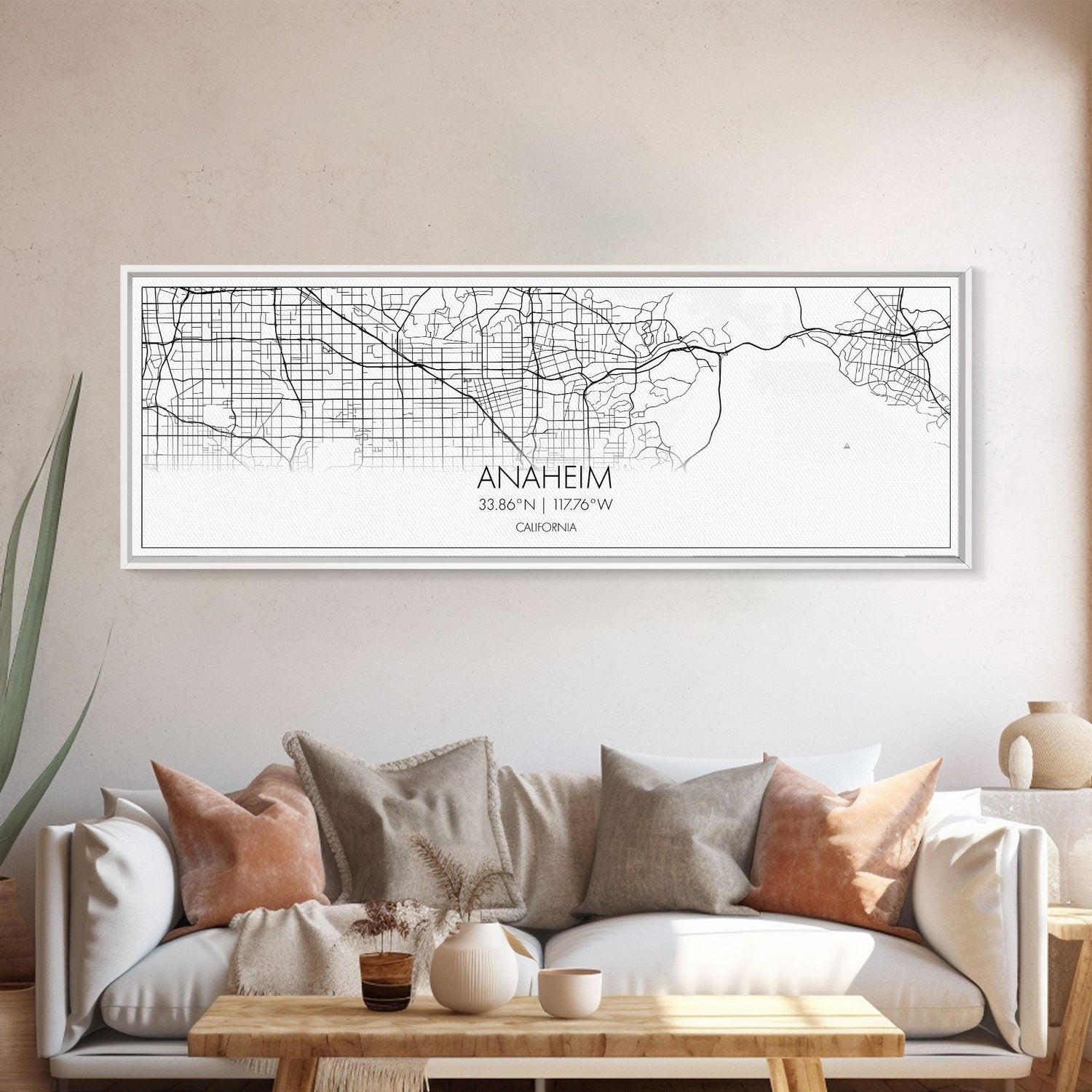 Panoramic Anaheim City Map, California Art, Map Print, Minimalist Wall Art, Canvas Art, Housewarming Gift, Street Map Art, Closing Gift