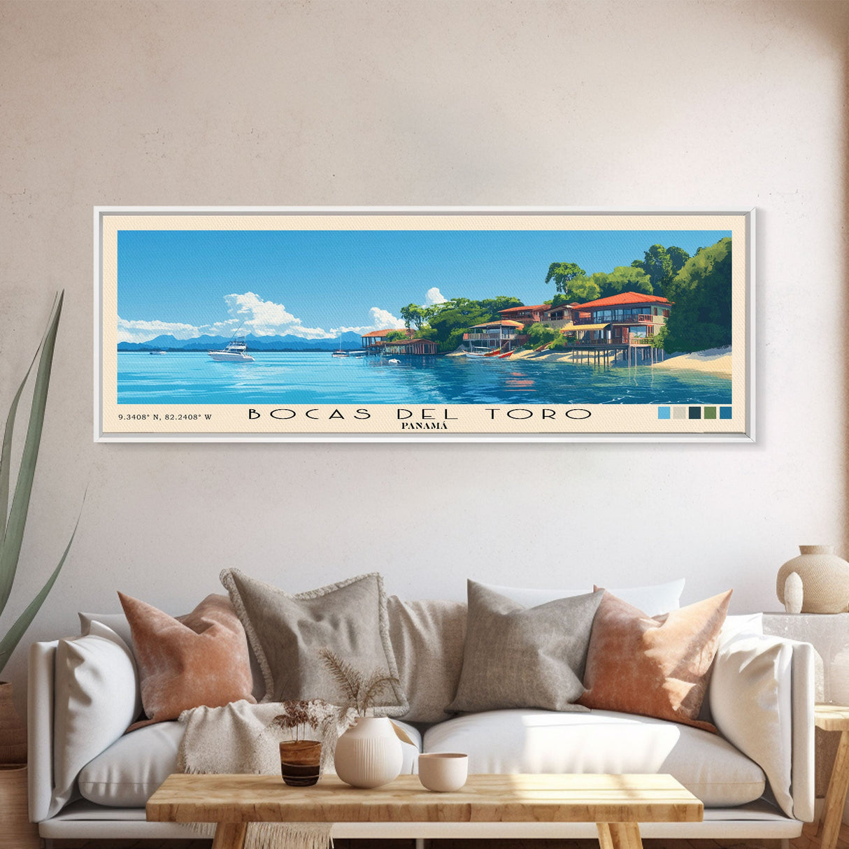 Bocas del Toro , Panamá Panoramic Beach Print, Vacation Gift, Panamá Wall Art, Beach Painting, Beach Decor, Beach Painting