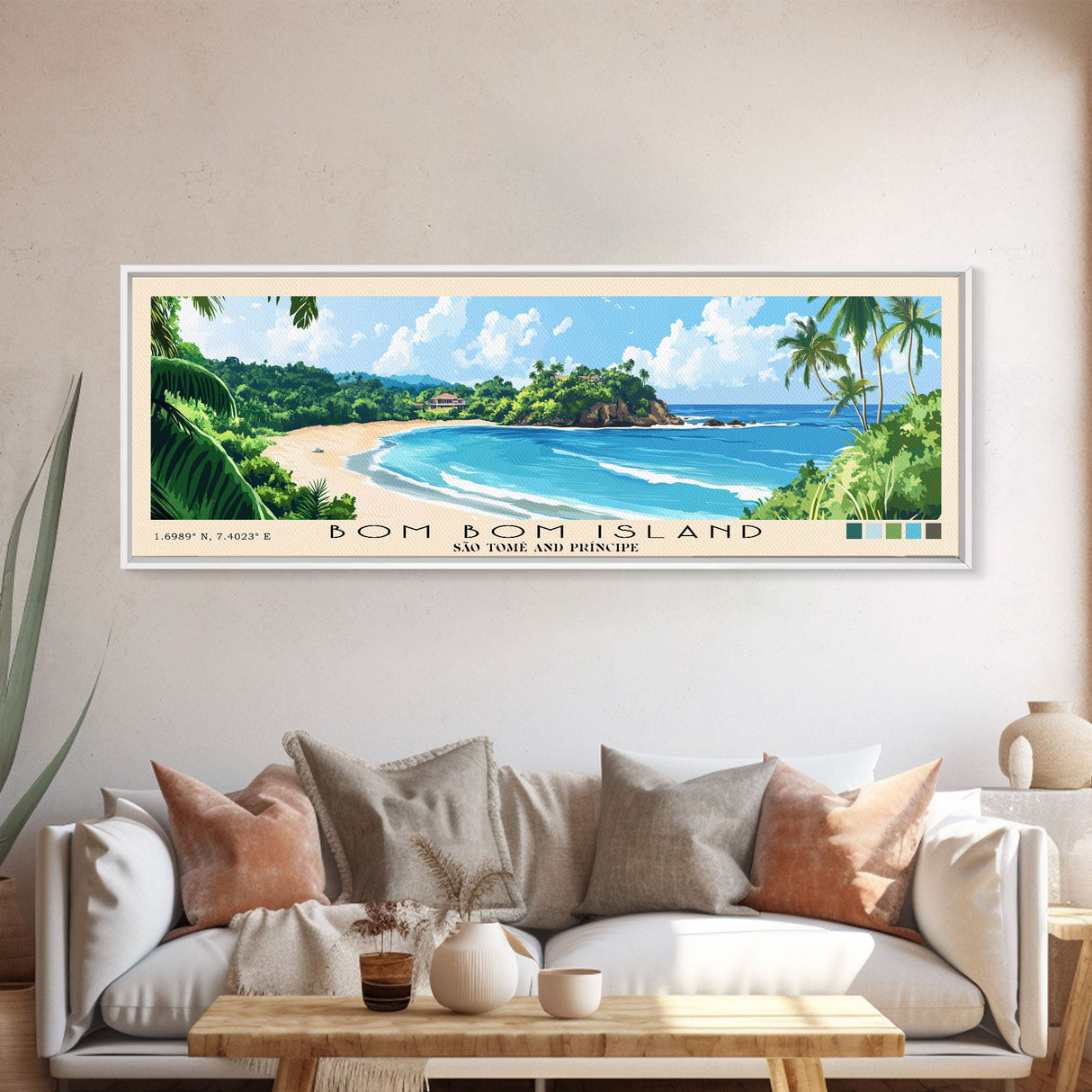 Bom Bom Island, São Tomé and Príncipe Panoramic Print, Vacation Gift, São Tomé and Príncipe Wall Art, Beach Painting, Beach Decor, Large Wall Art, Wood Frame Art