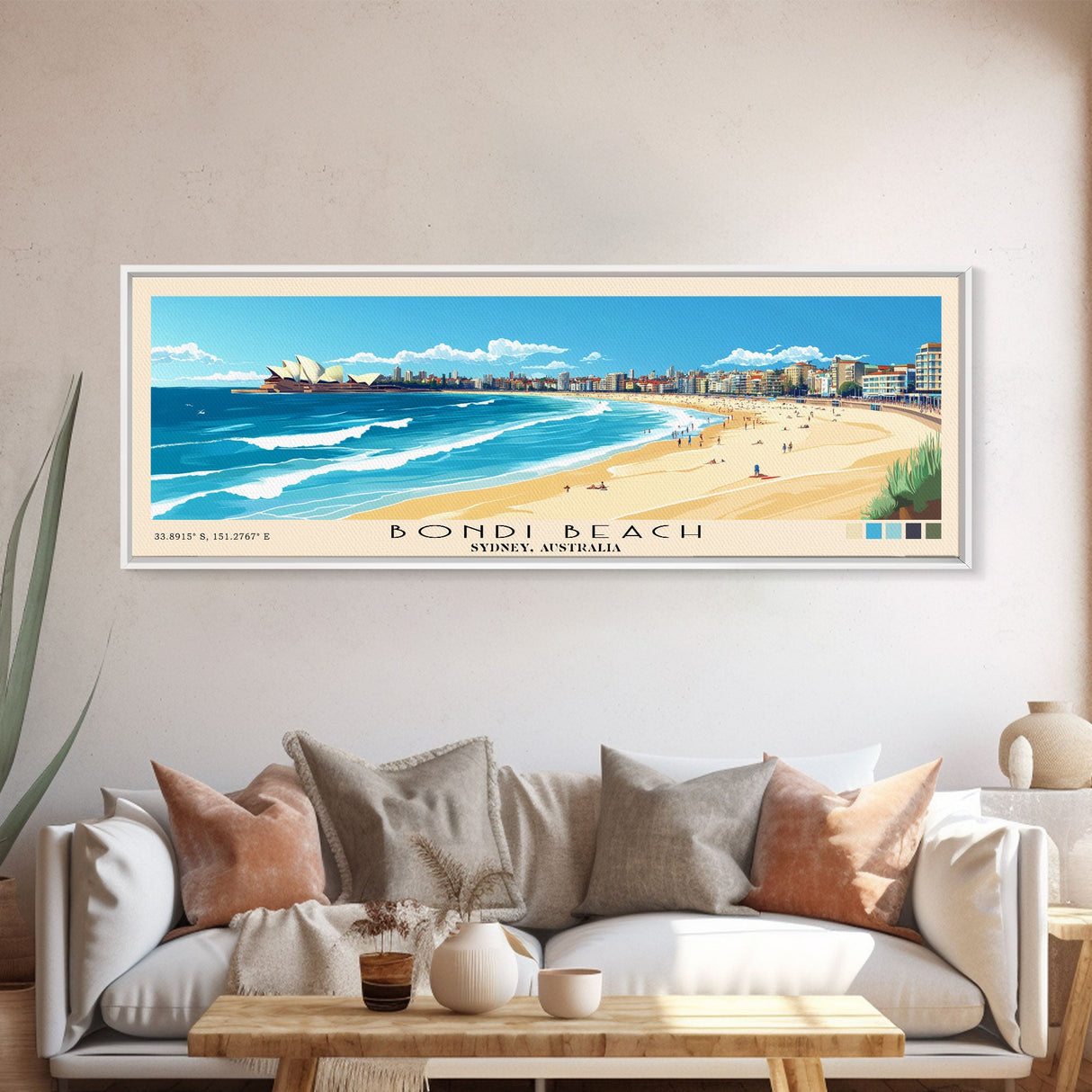 Bondi Beach, Sydney, Australia Panoramic Print, Vacation Gift, Sydney, Australia Wall Art, Beach Painting, Beach Decor, Beach Or Lakehouse Art