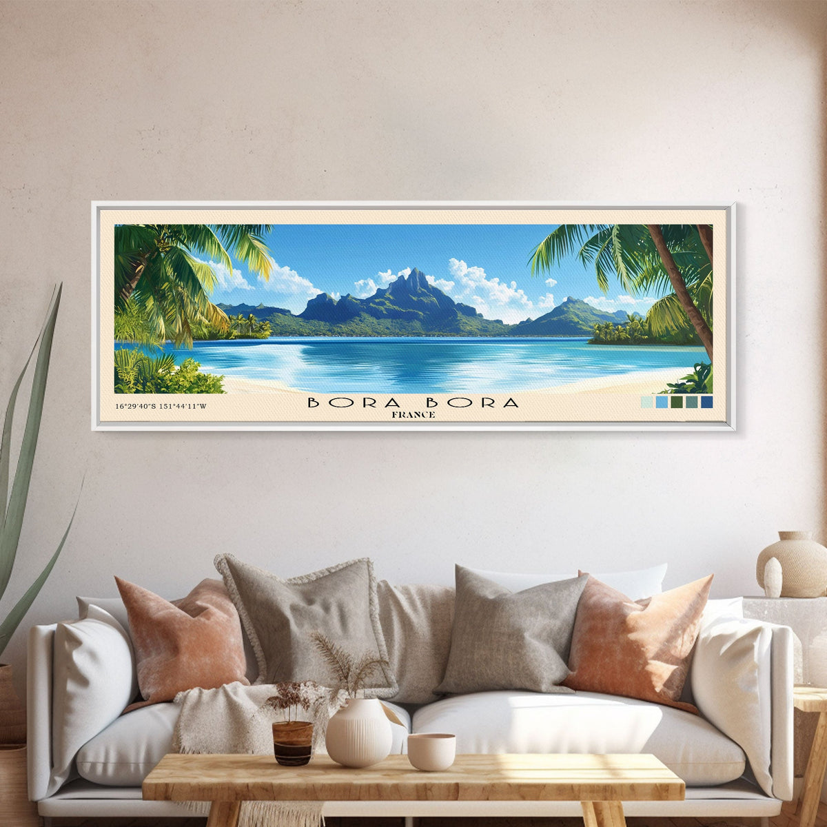 Bora Bora, France Panoramic Beach Print, Vacation Gift, France Wall Art, Beach Painting, Beach Decor, Beach Painting