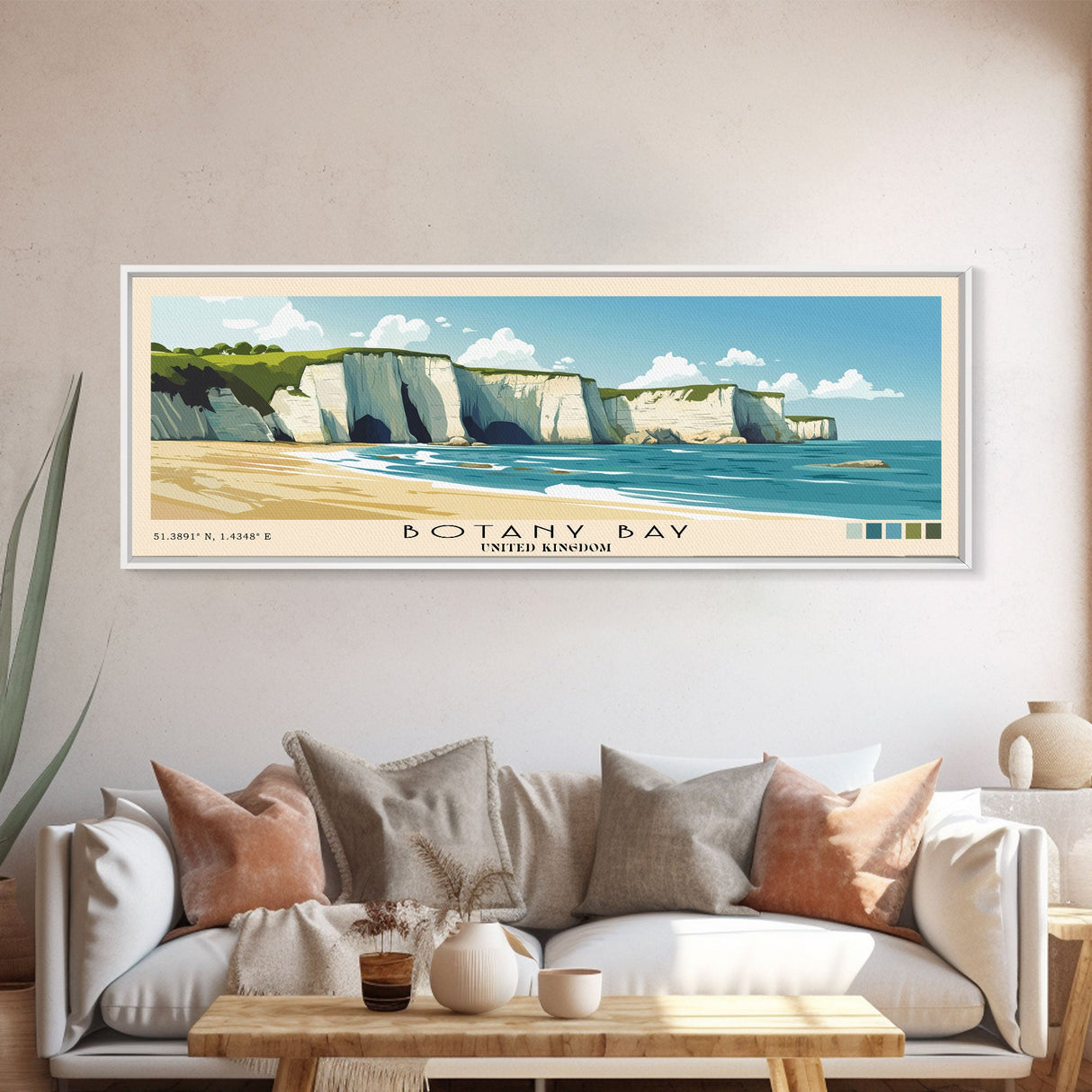 Botany Bay, United Kingdom Panoramic Print, Vacation Gift, United Kingdom Wall Art, Beach Painting, Beach Decor, Beach Or Lakehouse Art